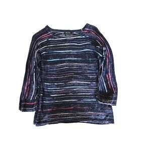 Nic + Zoe Women's Petite Stripe Black Top – Round Neck, Lightweight Size PS